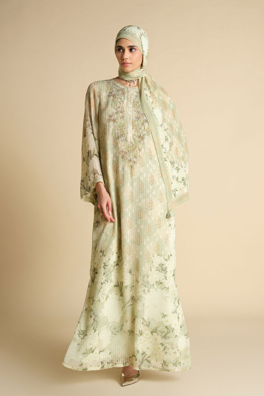 Suha Printed Stole - Sage, Sage, image 2